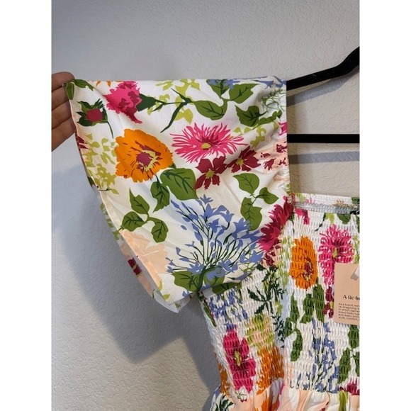 Bloomchic Floral Smocked Square Neck Midi Dress Flutter Sleeve Women 14 16 2173 - Picture 2 of 5